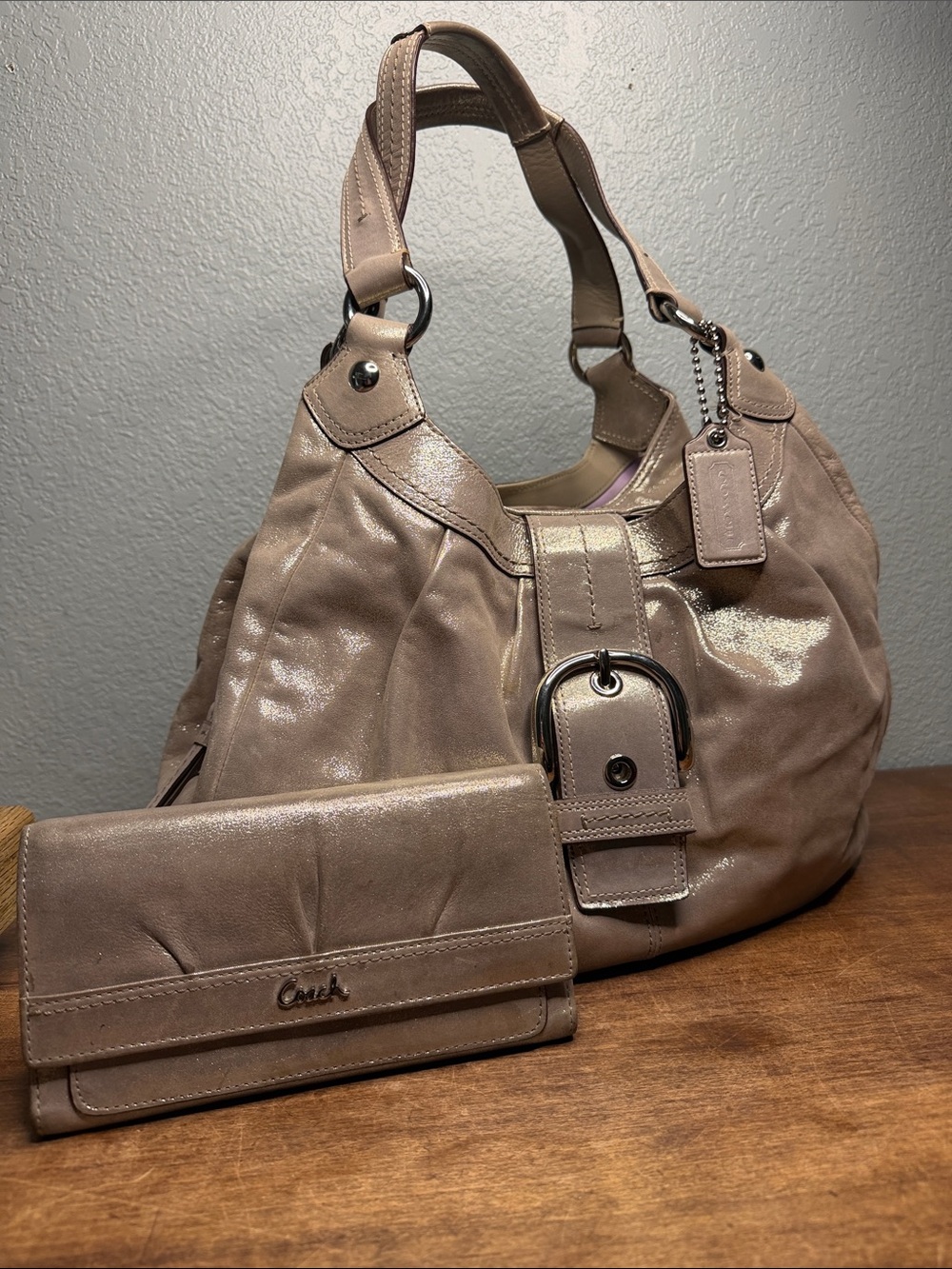 Coach Lynn SoHo Buckle Metallic Leather Shoulder Bag with Wallet